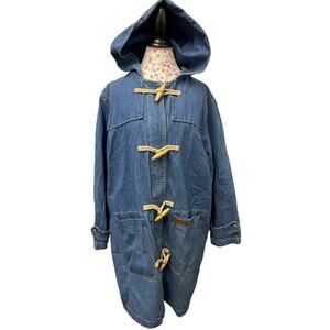 🧥 Denim & Co. 1X Vintage Denim Toggle Coat – Hooded 90s Utility Jacket